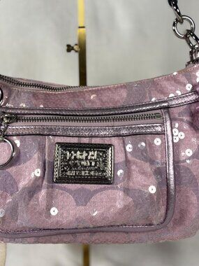 RARE Coach Poppy Pink Signature Jacquard Sequin Shoulder Bag with Charm